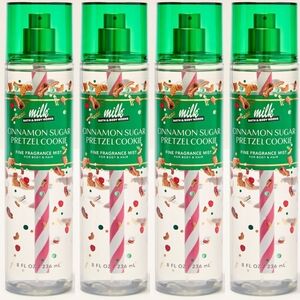 Bath Body Works Milk Bar Cinnamon Sugar Pretzel Cookie Body Mist Set of 4 NEW